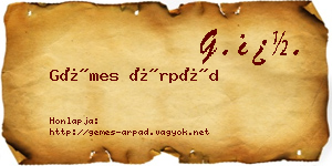 Gémes Árpád névjegykártya